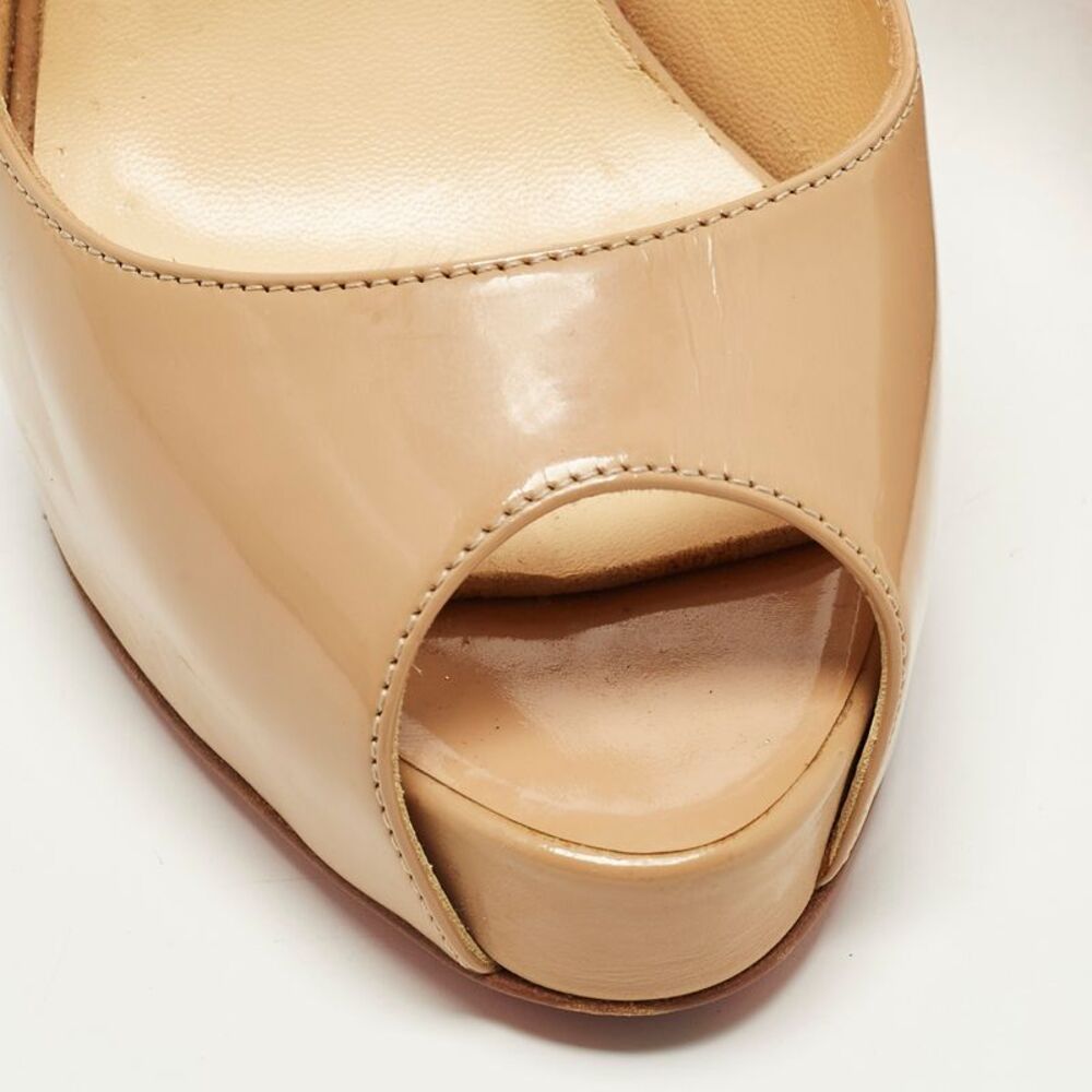 Christian Louboutin Lady Peep Sling Size 35 Beige Patent Leather Platform Pumps - Picture 7 of 7